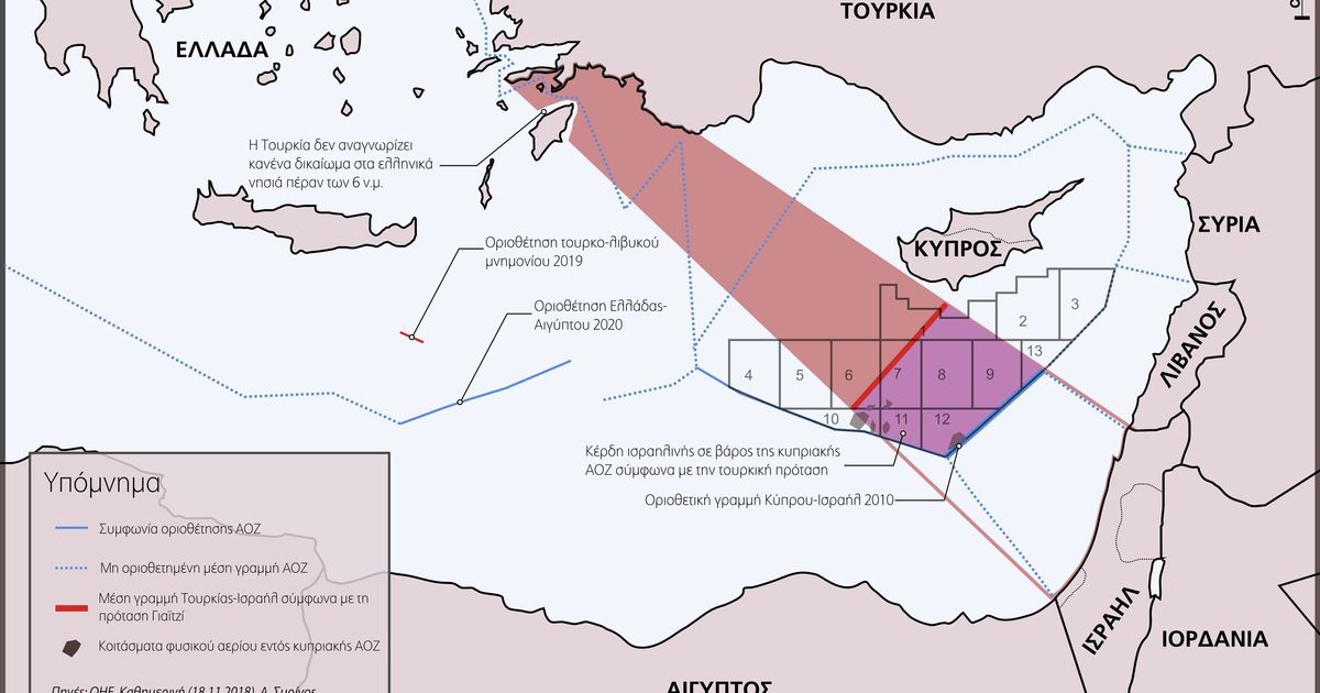 Χάρτης: ΑΟΖ Τουρκίας με Ισραήλ προτείνει ο εμπνευστής της “Γαλάζιας Πατρίδας”